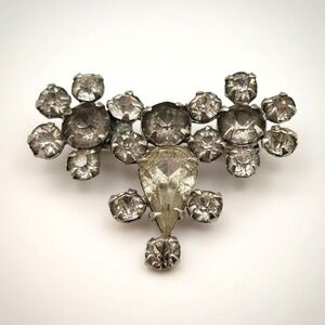 Vtg Rhinestone Brooch Pendant Clear Glass Silver Tone Floral Cluster Pin 1.5"‎